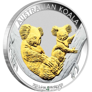 1oz Silbermünze Koala 1 AU$ 2011 BU vergoldet + Box...